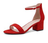 Herstyle Women’s Low Heels - Open Toe Chunky Block Heeled Sandals with Ankle Strap | Comfortable Dressy Short Heels for Prom, Wedding, Party & Office, 1901red, 8 UK