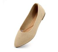 Herstyle Womens Pointed Toe Flats - Knit Ballet Dressy Flat Shoes | Comfortable Slip-On Lightweight Business Casual Flats with Memory Foam for Work, Travel & Office, Goldkn, 5 UK