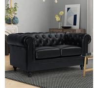 hertford chesterfield faux leather 2 seater sofa in black