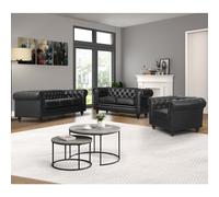hertford chesterfield faux leather 3+2+1 sofa set in black
