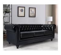 hertford chesterfield faux leather 3 seater sofa in black
