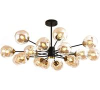Hertl 16-Light Modern Sputnik Branch Cluster Glass Bubble Chandelier Black LED Ceiling Light Smoke Gray Amber Glass Farmhouse Industrial Pendant Light for Kitchen Dining Room Living Room Restaurant (