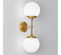 Hertl 2 Heads Up and Down Lighting Wall Lamp, Gold Metal Wall Sconces with Matt White Glass Ball Shade, E27 Socket, Indoor Corridor Wall Light Fixture, Modern Simple Globe Wall Lamps