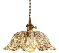 Hertl Creative Flower-Shaped Transparent Glass Pendant Lamp Lampshade,French Retro Style Chandelier,E27 Base Ceiling Lighting Fixtures,Tea Room Study Bedroom Decoration Hanging Light (Size : 21cm)