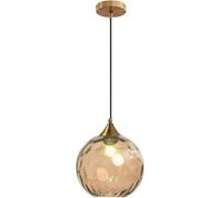 Hertl Globe Glass Pendant Lamp Modern Golden Bronze Stained Glass Ball Pendant Light Adjustable Indoor Decoration Suspended Living Room Fixture(Amber)