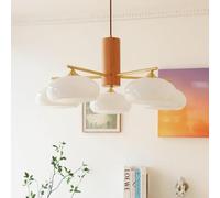 Hertl Mid Century Modern Chandelier Wood Milk Glass Ceiling Pendant Light Vintage Rustic Hanging Lamp Large Round Farmhouse Chandeliers for Dining Room Living Room Bedroom Kitchen Bar (Color : 5 Ligh