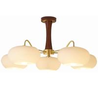 Hertl Mid Century Modern Milk Glass Chandelier Semi Flush Mount Ceiling Light Farmhouse Rustic Wood Hanging Pendant Light Round Sputnik Large Chandelier for Dining Room Living Room Bedroom(Color:5 Lig