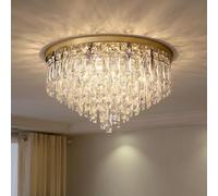 Hertl Modern Crystal Raindrop Ceiling Light Large Round Crystal Chandelier Chrome Large Contemporary Luxury Gold Flush Mount Ceiling Light Fixture for Bedroom Living Room Foyer Hotels (Color : Gold,