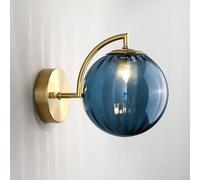 Hertl Post Modern Nordic Glass Wall Sconce Industrial Farmhouse Mid Century Wall Light Green Gray Amber Ribbed Glass Ball Round Bathroom Wall Mounted Lamp for Bedroom Bedside Living Room Hallway(Color