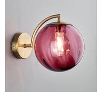 Hertl Post Modern Nordic Glass Wall Sconce Industrial Farmhouse Mid Century Wall Light Green Gray Amber Ribbed Glass Ball Round Bathroom Wall Mounted Lamp for Bedroom Bedside Living Room Hallway(Color