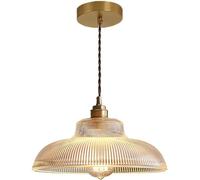 Hertl Vintage Brass Pendant Lamp with Striped Glass Shade, Industrial Bedside Hanging Light, E27 Lighting Fixture, Antique Farmhouse Chandelier, Japanese Minimalist Suspension Lamps