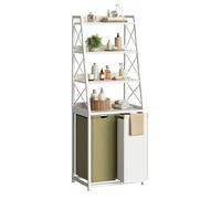 Herture 120L Laundry Basket 2 Compartments, Laundry Hamper with 4 Tiers Shelf, Laundry Sorter with 2 Large Pull-Out Removable Laundry Bags, 2 x 60L, for Bathroom Utility Room, White PF11XLE