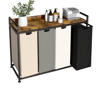 Herture 240L Laundry Basket 4 Compartments, Laundry Hamper with Shelf, Laundry Sorter with 4 Pull-Out Removable Bags and Wheels, Metal Frame, 4 x 60L, for Bathroom Utility Room, Rustic Brown PF07XLN