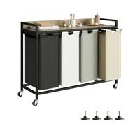 Herture 240L Laundry Basket 4 Compartments, Laundry Hamper with Shelf, Laundry Sorter with 4 Pull-Out Removable Bags and Wheels, Metal Frame, 4 x 60L, for Bathroom Utility Room, Greige PF07XLZ