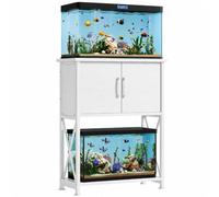 Herture 5-10 Gallon Fish Tank Stand, Metal Double Aquarium Stand with Cabinet for Fish Tank Accessories Storage, Heavy Duty 52cm L x 28cm W Tabletop, 500LBS Capacity White PG06YGW