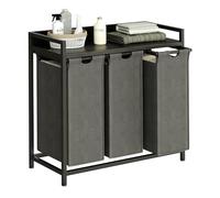 Herture Laundry Basket with Shelf, with 3 Sections, Laundry Sorter with Extendable and Removable Large Bags and Movable Wheels, Metal Frame, 3 x 60 Liters, Black and Grey, PF04XLC