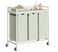 Herture Laundry Hamper with Shelf, Laundry Basket 3 Section, Laundry Sorter with Pull-Out Removable Large Bags and Movable Wheels, Metal Frame, 3 x 15.87 Gallons (60L), White PF04XLW