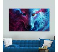 HERWS Big Poster Canvas Art Abstract Wolf In Galaxy Clouds Animal Pictures Wall Art For Living Room Ative Painting Home Living Bedroom Kitchen Home Decoration