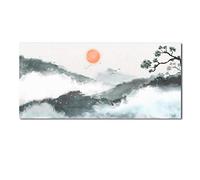 HERWS Canvas Wall Art Chinese Style Ink Sunrise Mountain Scenery Canvas Painting Elegant Poster Wall Art Picture For Living Room Home Decoration 24X32 Inch (No Frame)