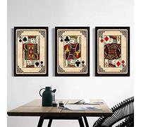 HERWS Wall Canvas 3 Pieces Retro Playing Cards Canvas Painting Mural Home Decoration Gambling Poker Pictures Hd Prints Club Casino Bar Decoration Poster Home Decoration (No Frame)