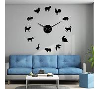 HERWS Wall Clock Farm Animals Diy Giant Silent Wall Clock Country Barn Animal Farmyard Kitchen Wall Art Frameless Large Wall Watch Nursery Decor