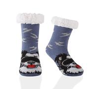 HERYEBING Boys Slipper Socks Fluffy Cosy Soft Fuzzy Warm Non-Slip Grips, Stocking for Kids Christmas Gifts Cute Animal Design, Border Collie , Dog, Blue, 3-5 Years (S)