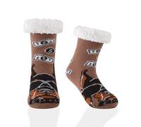 HERYEBING Boys Slipper Socks Fluffy Cosy Soft Fuzzy Warm Non-Slip Grips, Stocking for Kids Christmas Gifts, Cute Animal Design, Dobermann, Brown, 3-5 Years (S)