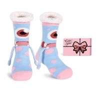 HERYEBING Slipper Socks Fluffy Comfy Soft Warm Fuzzy Socks with Gift Box - Thick Fleece Lined Non Slip Bed Slippers Funny Christmas Gifts Stocking Stuffers for Teens Women Wife Monster Blue