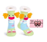 HERYEBING Slipper Socks with Gift Box - Fluffy Comfy Soft Warm Fuzzy Thick Fleece Lined Non Slip Socks Funny Christmas Gifts Stocking Stuffers for Teens Women Wife Bed Slippers with Plaits (Green)