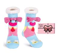 HERYEBING Slipper Socks with Gift Box - Fluffy Comfy Soft Warm Fuzzy Thick Fleece Lined Non Slip Socks Funny Christmas Gifts Stocking Stuffers for Teens Women Wife Bed Slippers with Plaits (Blue)