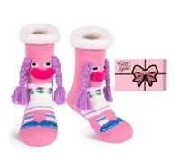 HERYEBING Slipper Socks with Gift Box - Fluffy Comfy Soft Warm Fuzzy Thick Fleece Lined Non Slip Socks Funny Christmas Gifts Stocking Stuffers for Teens Women Wife Bed Slippers with Plaits (Pink)