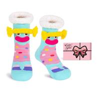 HERYEBING Slipper Socks with Gift Box - Fluffy Comfy Soft Warm Fuzzy Thick Fleece Lined Non Slip Socks Funny Gifts Stocking Stuffers for Teens Women Wife Bed Slippers with Plaits (Blue-green)