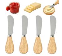 Heryson 4 Pcs Wood Handle Butter Knife Spreader Set, Stainless Steel Ergonomic Spreading Knives for Toast Jam Cream Cheese Bagel Pastry Bread