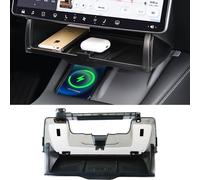 Heryvii Hidable Under Screen Storage for Tesla Model 3 Model Y 2016-2024, Upgrade Damping Slides and Press Switch Design, Open and Close Center Console Organizer Tray with Anti-Slip Pad
