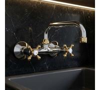 Herz Chrome/gold Colour Finishing Kitchen Tap Water Wall Mounted Faucet Cross Head