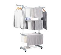 Herzberg Clothes Airer Tower Side Wings on 3 Foldable Movable Clothes Rack - Grey
