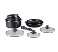 Herzberg Cookware Set - Induction Pot Set - All Heat Pot and Pan Set - Stone Coating Cookware Set with Removable Handle 10 Pieces HG-5000 Black