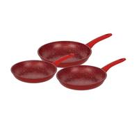 Herzberg, HG04807-RED Non-Stick Frying Pan Set, Ergonomic Silicone Handles, PFOA Free, Excellent Heat Retention, 3 Pieces, Rouge