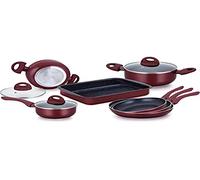 Herzberg HG9016-BR Cookware Set for All Heat Sources with Vented Glass Lids and Marble Coating 10-Piece Cookware Set