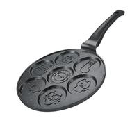 Herzberg, HGCP267ANL Crepe Pan with 7 Animal Designs Ideal for Healthy Baking, Scratch Resistant, Easy to Clean, 26 cm, Black