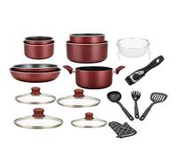 Herzberg - Saucepan set - 17-piece induction pot and pan set - Forged aluminium with marble coating - Removable handle - Non-Stick - All heat sources - Glove included - Burgundy