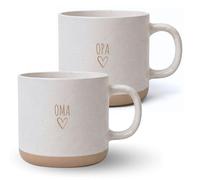 HerzHolzPapier® Stoneware Mug Set Grandma and Grandpa - 2 x 420 ml - Ceramic Coffee Cups with Heart Motif - Double-Sided Decor Print - Dishwasher & Microwave Safe - Gift for Grandma and Grandpa