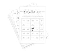 HerZii Prints Baby Shower Bingo Game - 50 Unique Pre-Filled Cards, Preforated Calling Cards, Fun Party Activity for Boy or Girl - Baby Shower Games for Guests - 5x7 Minimalist Design