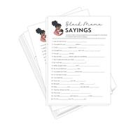 HerZii Prints Black Mama Sayings Baby Shower Game Cards with Answer Key, 50 Pack, Fun Party Activity Sheets, 5x7 Inch
