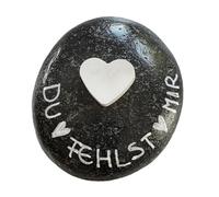 Herzmensch Small Memorial Stone with Saying "Du fehlst Mir - Mind. 5 x 6 cm Decorative Natural Stone with Text on Mourning as Grave Decoration or Urn