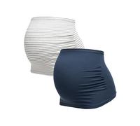 Herzmutter pregnancy belly band - cotton maternity top extender - tube top - back-warmer - double pack - 6000 (L, Blue|Striped)