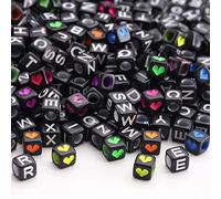 HERZWILD 1000pcs Letter Beads and Heart Beads Acrylic Alphabet Letter Cube Bead Square Loose A-Z Bead for Beading Making Art Craft Weaving DIY Bracelets (White-Black)