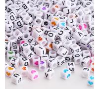 HERZWILD 1000pcs Letter & Heart Beads - Acrylic Alphabet Cube Beads for Art Craft DIY Bracelets (Black-White)