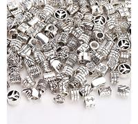 HERZWILD 100g Big Hole Beads Tibetan Spacer Beads Silver Alloy Metal Beads for DIY Bracelets Necklace Jewelry Mix Style