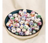 HERZWILD 100pcs Ceramic Beads Colourful Flower Beads,Round Loose Bead, Handmade Printed Porcelain Bead,Threading for DIY Jewellery Arts Crafts Necklace Bangle(10mm).